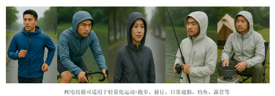 PU电纺膜可适用用于轻量化运动-跑步、骑行、日常通勤、钓鱼、露营等